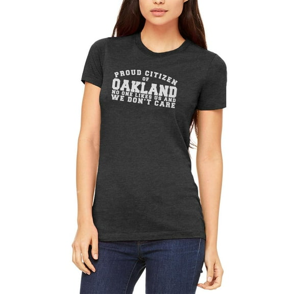 Proud No One Likes Oakland Juniors Soft T Shirt Heather Black SM