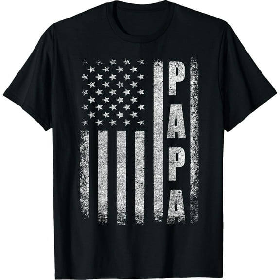 Proud Papa Funny Fathers Day 2025 Gifts Dad America USA flag T-Shirt