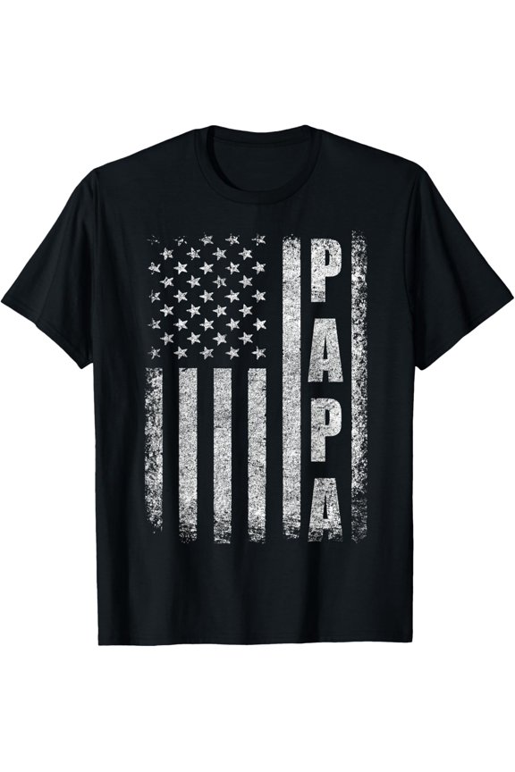 t-shirt Proud Papa Funny Fathers Day 2024 Gifts Dad America USA flag T-Shirt.