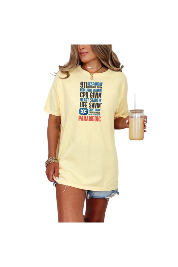 Proud Paramedic Life Saving Hero, Butter Comfort Colors T-Shirt, Medium