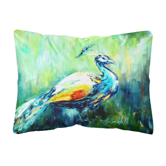 Proud Peacock Green Canvas Fabric Decorative Pillow