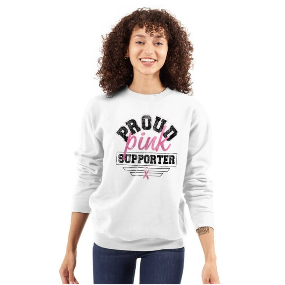 Proud Pink Ribbon Cancer Supporter Women Plus Size Crewneck Sweatshirt Brisco Brands 3X