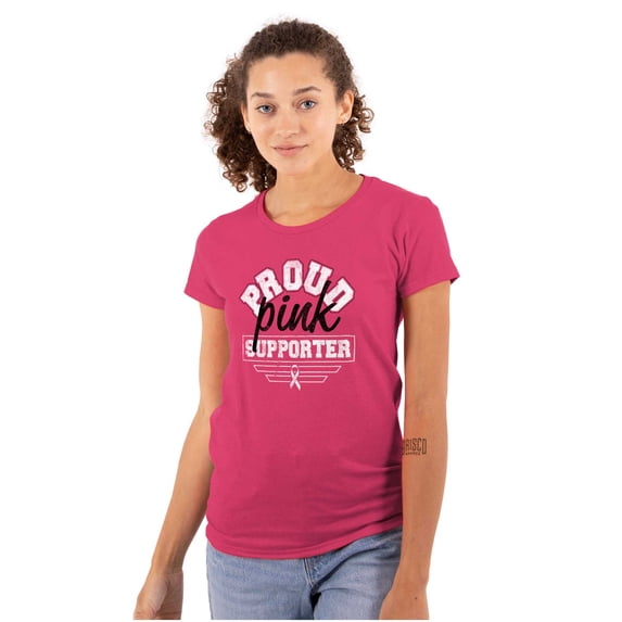 Proud Pink Ribbon Cancer Supporter Womens Slim Fit Graphic Tee Brisco Brands S