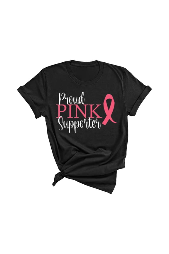 Proud Pink Supporter Breast Cancer Awareness Month T-Shirt, Crewneck, Black, Small