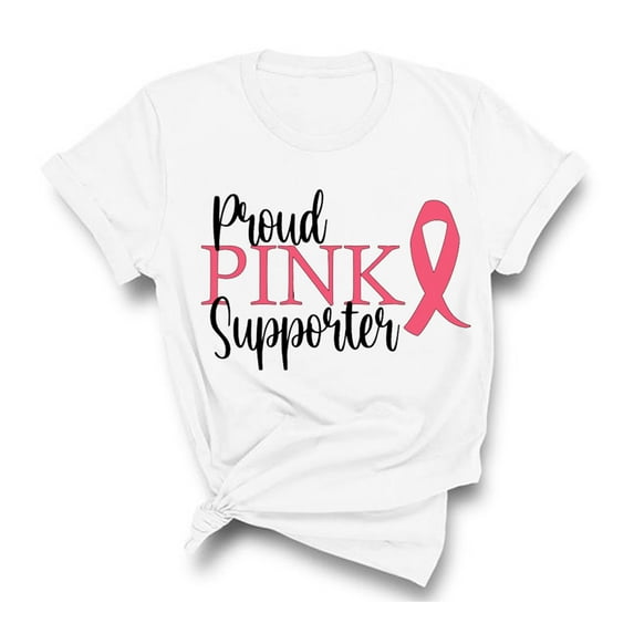 Proud Pink Supporter Breast Cancer Awareness Month T-Shirt, Crewneck, White, XS