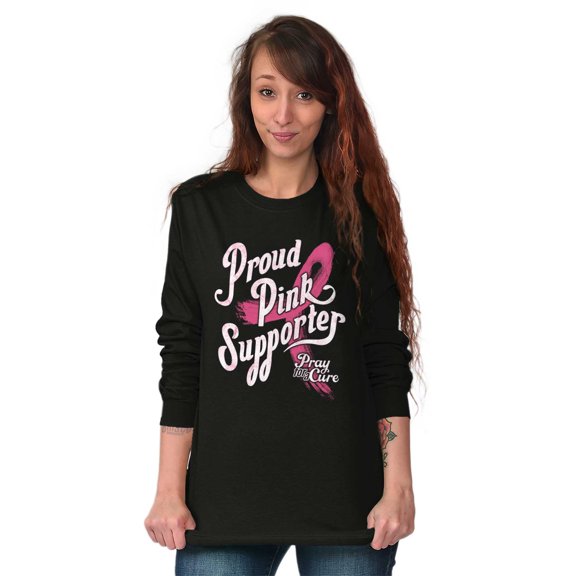 Proud Pink Supporter Breast Cancer Women's Long Sleeve T Shirt Brisco Brands S