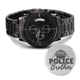 thumbnail image 1 of Proud Police Brother Engraved Multifunction Policeman Men's Watch Stainless Steel W Copper Dial, 1 of 20