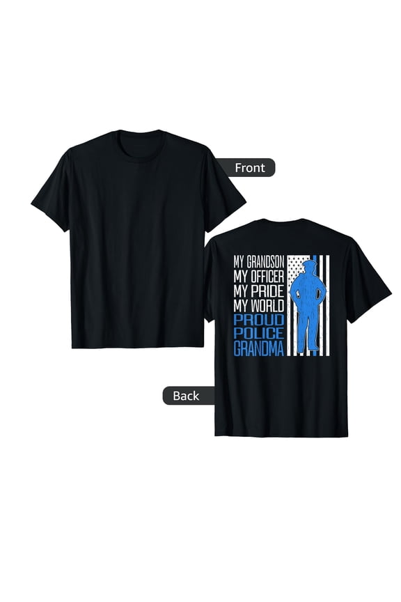Proud Police Grandma Thin Blue Line T-Shirt for My Grandson's Support