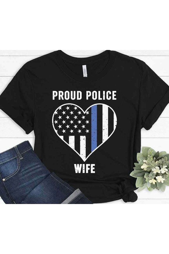 Proud Police Wife Fiance Police Mom Gift Cop Mom Oficer Family T-Shirt, Vintage T-Shirt - All Sizes S-5Xl, Gategoo