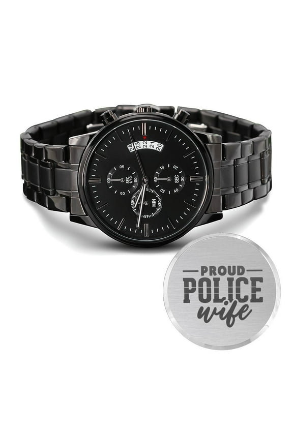 Proud Police Wife Plain Engraved Multifunction Policeman Men's Watch Stainless Steel W Copper Dial