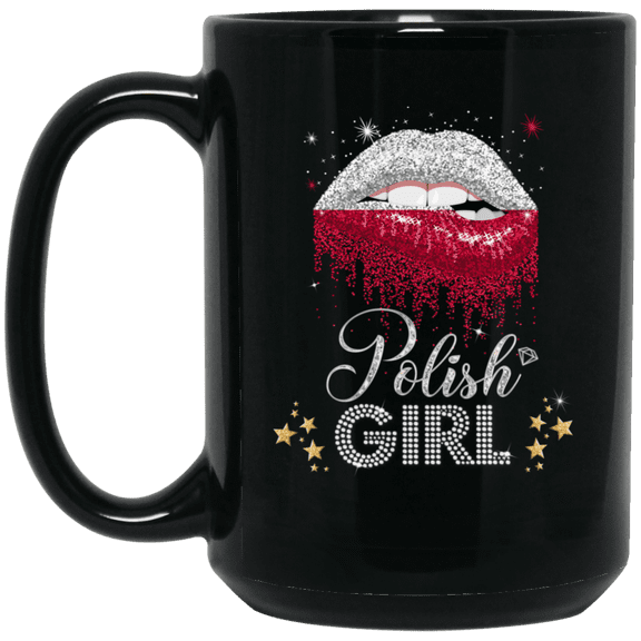 Proud Polish Girl Coffee Mug - Pride Poland Flag Lip Design Black 15oz Gift Mug
