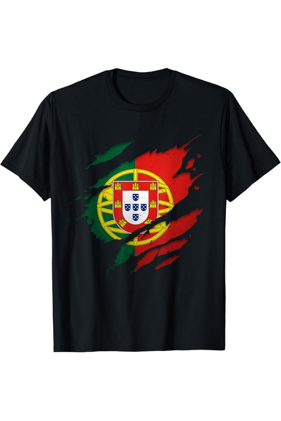 Proud Portuguese Shirts | Torn Ripped Portugal Flag T-ShirtMen and women, Black T-shirt, size: Extra large