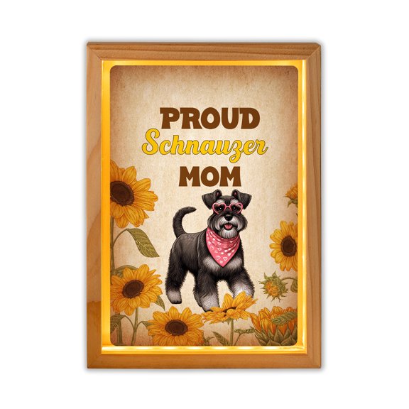Proud Schnauzer Mom Happy Mother's Day with Love Acrylic Plaque with Wood Photo Frame Box Miniature Schnauzer Dog Lover Light Box - 02003