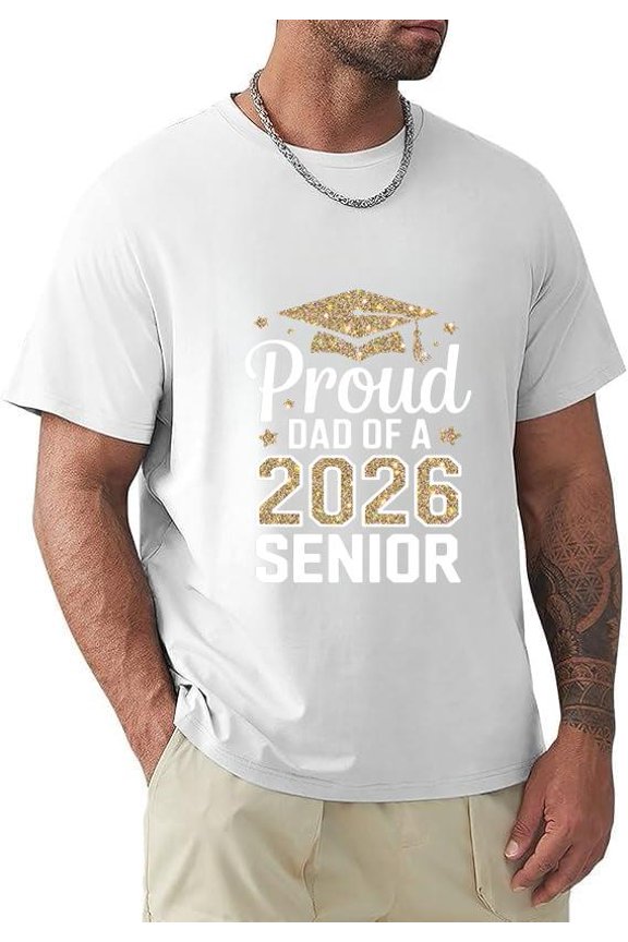 Proud Senior Dad Class Of 2026 Graduation Family Celebration Unisex T-Shirt, for men & women, up to size 5XL.