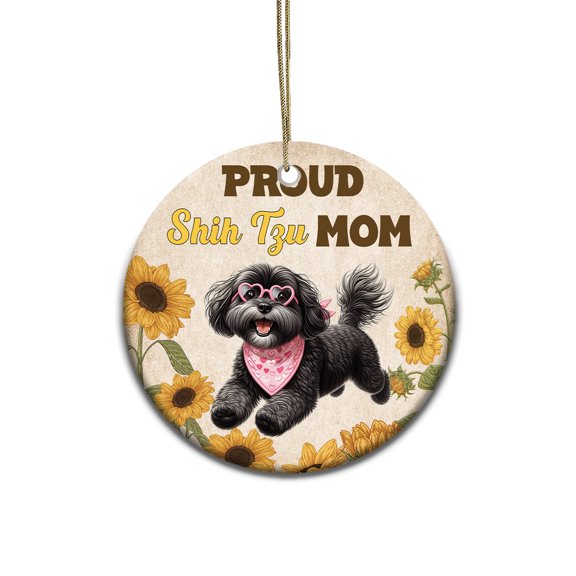 Proud Shih Tzu Mom Happy Mother's Day with Love Ceramic Round Ornament Lion Dog Lover Gifts Home Tree Decor - 02003