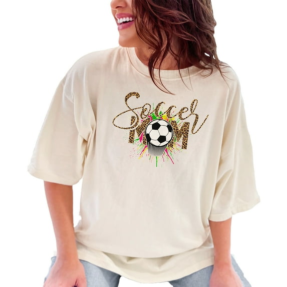 Proud Soccer Mom with Leopard Print, Ivory Comfort Colors T-Shirt, 2XL