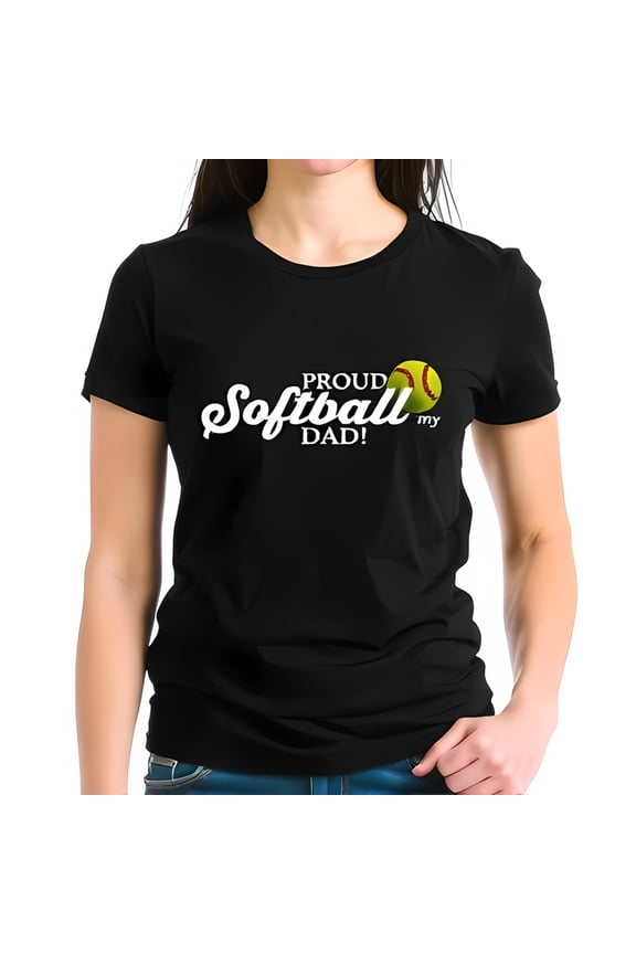 Proud Softball Dad Cotton Short Sleeve T-Shirt with Stylish Script Design & Softball Graphic
