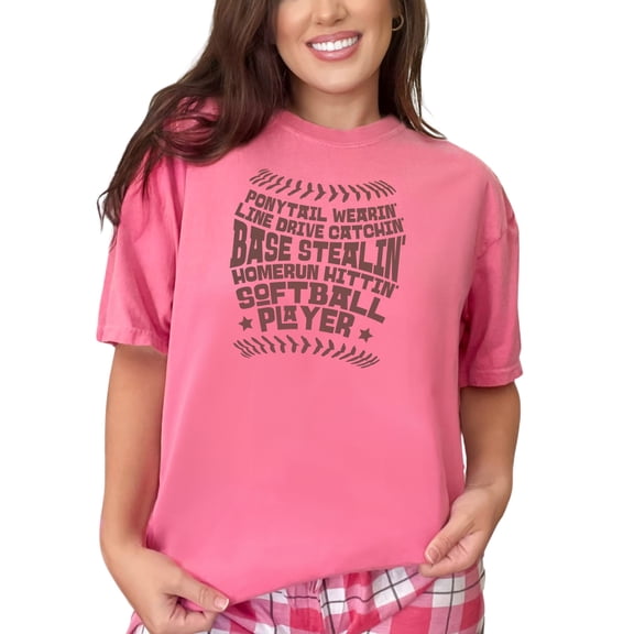Proud Softball Player Catching Line Drives, Crunchberry Comfort Colors T-Shirt, Large