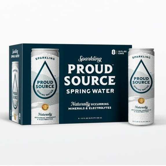 Proud Source Natural Spring Alkaline Sparkling Water, 12 fl oz 8 Pack Cans