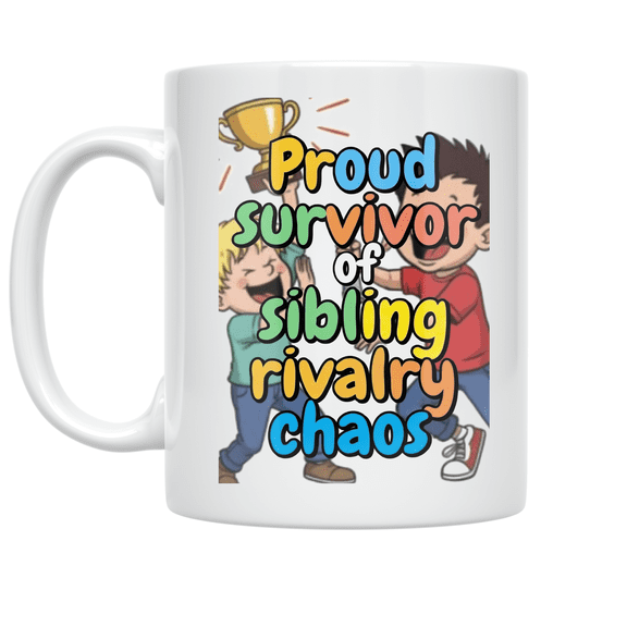 Proud Survivor of Sibling Rivalry Chaos - Sibling Humor - 11 oz Ceramic Coffee Mug