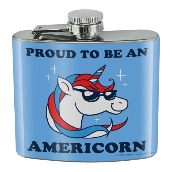 Proud To Be An Americorn American Unicorn Funny Humor Stainless Steel 5oz Hip Drink Kidney Flask