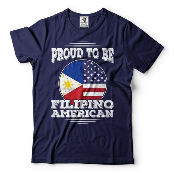 Proud To Be Filipino American Shirt USA Philippines T-Shirt America Philippines Patriotic Shirt (Large Navy Blue)