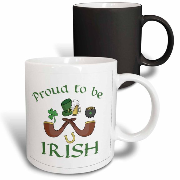 3drose, Proud to Be Irish Green with Pipes, 11oz Magic Transforming Mug