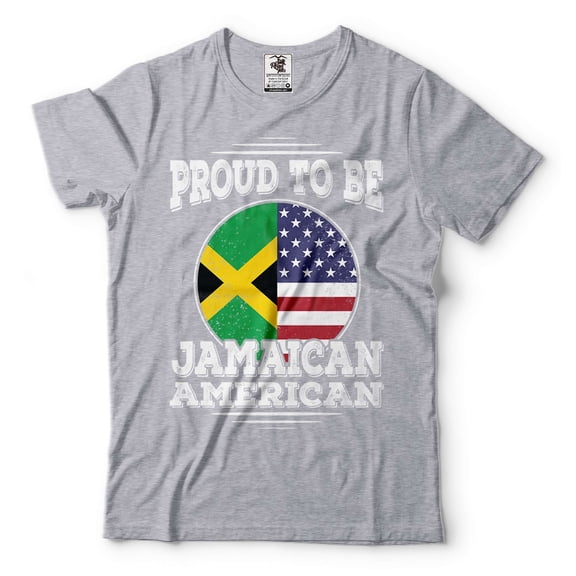 Proud To Be Jamaican American Shirt Jamaica USA Flag Shirt Jamaican Patriotic Gift Shirt (Large Grey)