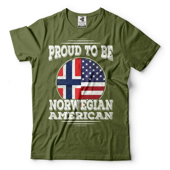 Proud To Be Norwegian American Shirt Norway National Patriotic Shirt Norway America USA Shirt (X-Large Military Green)