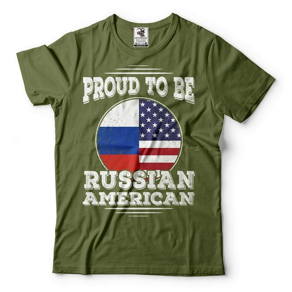 Proud To Be Russian American Shirt Russian Gifts Russian Shirt Russia Flag Shirt Russian Shirts (4X-Large Military Green)
