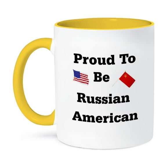 3dRose, Proud To Be Russian American With Both Flags, 11oz Two-Tone Yellow Mug