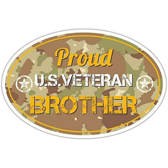 Proud US Veteran Brother Military Bumper Sticker Vinyl Decal 3"X 5" Light Brown Camouflage