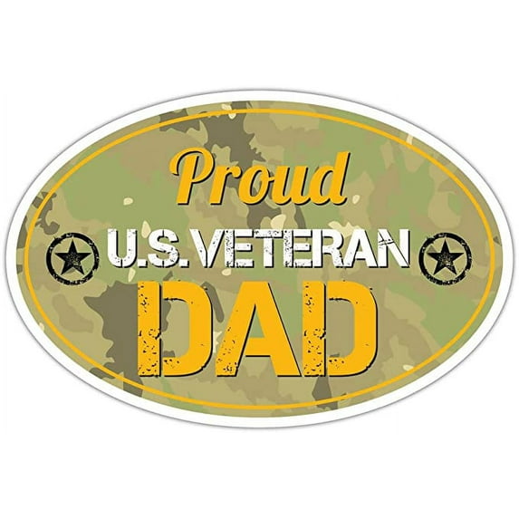 Proud US Veteran Dad Military Bumper Sticker Vinyl Decal 3"X 5" Washed Out Green Camo