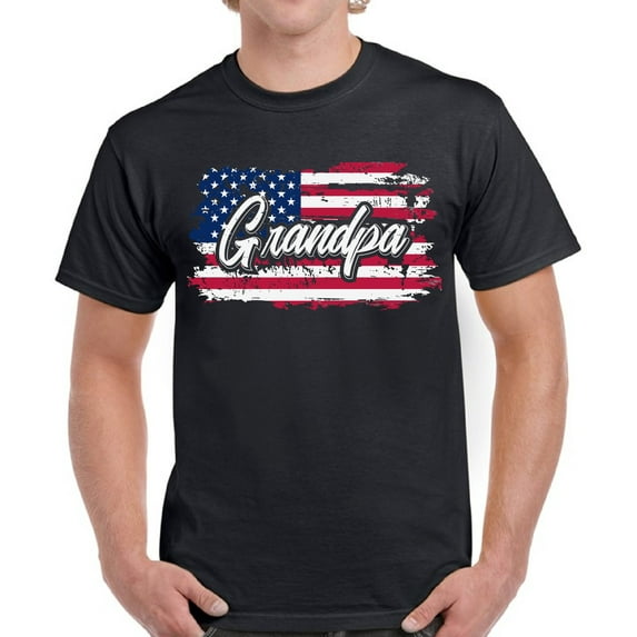 Proud USA Grandpa Shirt - 4th of July Grandfather American Flag Graphic Tee