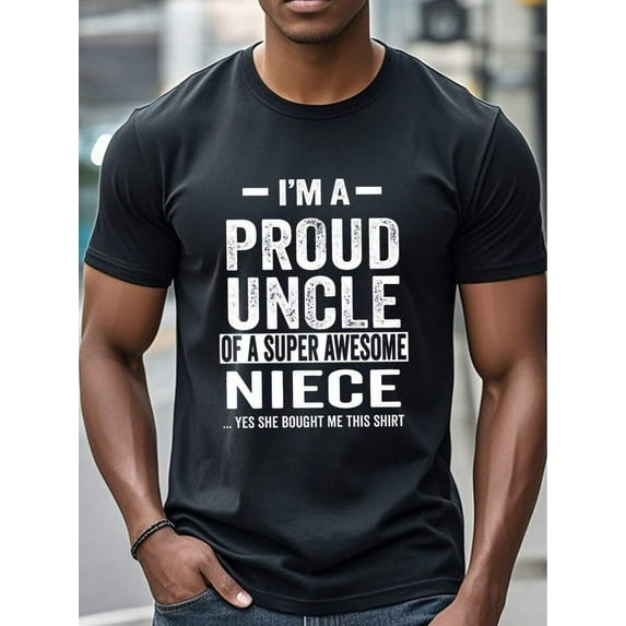 Proud Uncle Shirt Uncle Cotton T-Shirts For Men Black T-Shirts Crew Neck Casual T-Shirt Soft 100% Cotton Funny Men's T-Shirts Gym-Friendly Running Hiking Casual Summer Uncle Shirts