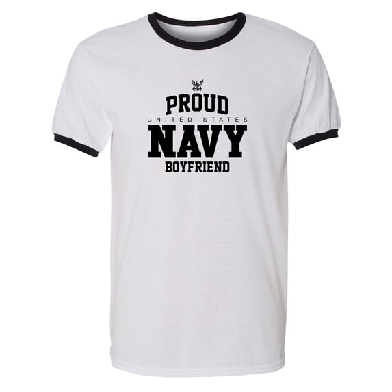 Proud United States Navy BOYFRIEND Adult Short Sleeve Ringer T-shirt