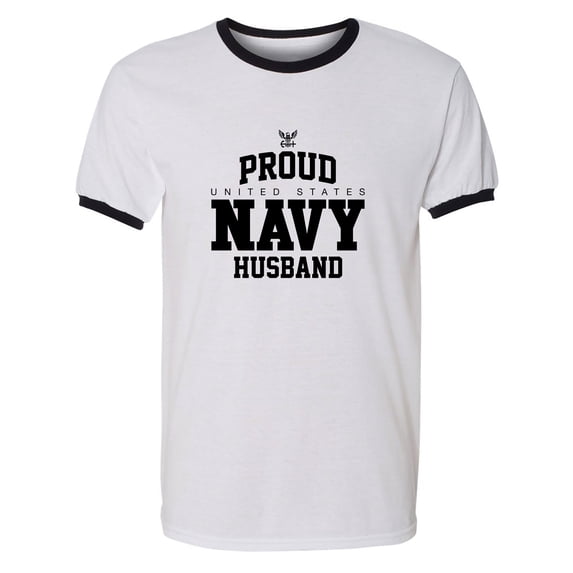 Proud United States Navy HUSBAND Adult Short Sleeve Ringer T-shirt
