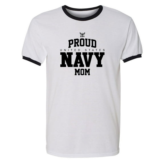 Proud United States Navy MOM Adult Short Sleeve Ringer T-shirt