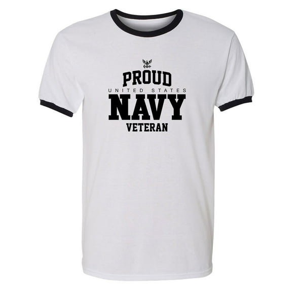 Proud United States Navy VETERAN Adult Short Sleeve Ringer T-shirt