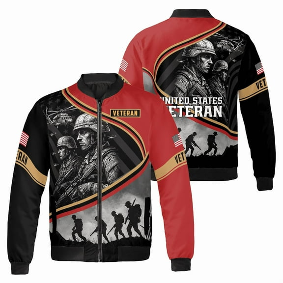 Proud United States Veteran Veteran Bomber Jacket - Veteran Military Artwork - US Flag Design, Perfect Gift for Veterans and Military Enthusiasts