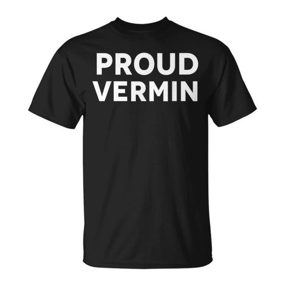 Proud Vermin Graphic Tee Simple Word Text Only Design Unisex Adult Cotton T Shirt for Statement Style and Casual Wear, Size S, Color Black