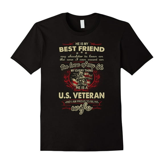 Proud Veteran Wife Funny U.S. Military Holiday Retro T Shirt for Men and Women, up to 5XL