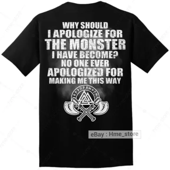 Proud Warrior Viking Helm Of Awe T-Shirt Norse The Monster I've Become (Backside