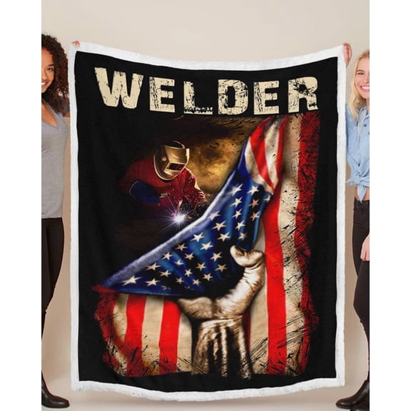 Proud Welder With American Flag Blanket, Welder, 30x40in Fleece Blanket