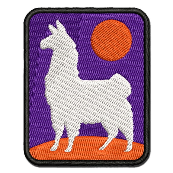 Proud Wooly Llama Standing Silhouette Applique Multi-Color Embroidered Iron-On Patch - 2.0 Inch Mini