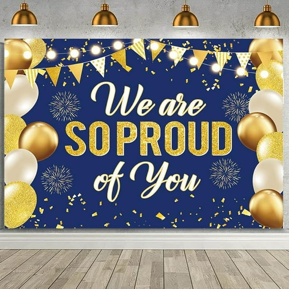 We are So Proud of You Backdrop Black Gold Congrats Graduation Photography Background Congrats Grad Graduation 2025 Party Decorations Banner Photo Booth Props Supplies