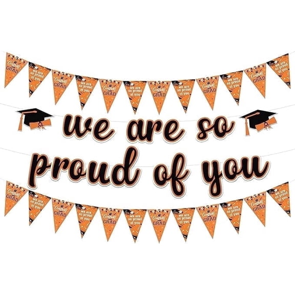 We are So Proud of You Banner, Orange Black Graduation Pennant Banner Decorations 2026, Congrats Grad Triangle Hanging Flag, Class of 2026 Graduate Ceremony Party Supplies