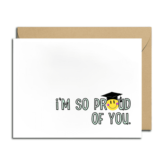 I'm So Proud of You Graduation Card Fun Smiley Face Design with Cap Envelope Included, Blank Inside Perfect for Graduates, Achievements, and Celebratory Moments