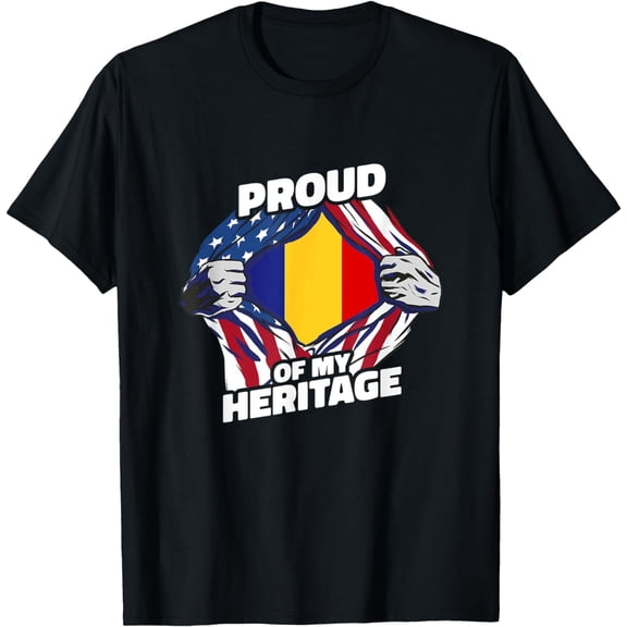 Proud of My Heritage - Patriotic Romanian American Flag T-Shirt mens t shirt，black，women，funny，misfits，men，journey，t-shirt