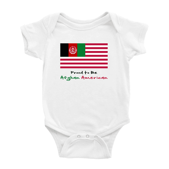 Proud to Be Afghan American Flag Baby Romper Bodysuit (White, 0-3 Months)
